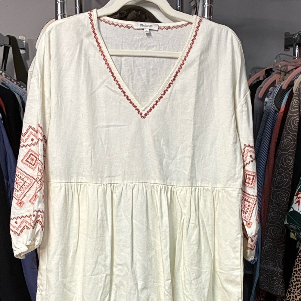 Madewell Embroidered-Sleeve Popover Midi Dress View 4